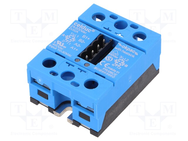 Relay: solid state; Ucntrl: 10÷30VDC; 50A; 24÷600VAC; 2-channels