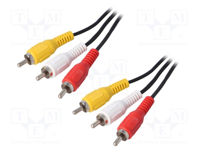 Cable; RCA plug x3,both sides; 1.5m; Colour: black