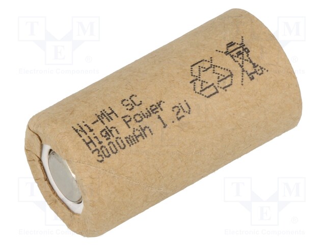 Re-battery: Ni-MH; SubC; 1.2V; 3000mAh; Ø22x42mm