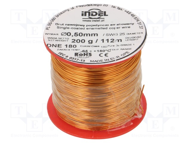 Coil wire; single coated enamelled; 0.5mm; 200g; -65÷180°C