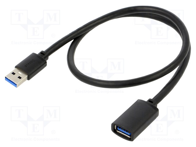 Cable; USB 3.0; USB A socket,USB A plug; 0.5m; black