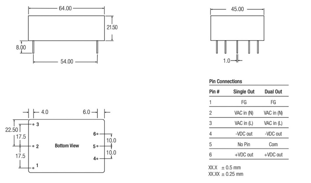 Converter: AC/DC; 10W; Uout: 12VDC; Iout: 380mA; 75%; Mounting: PCB