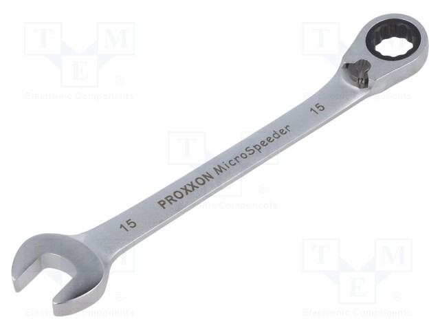 Wrench; combination spanner,with ratchet; 15mm; MicroSpeeder