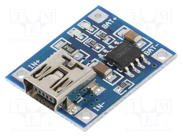 Module: Li-Po/Li-Ion charger; 5VDC; USB B mini; TP4056; 1A; 4.2V