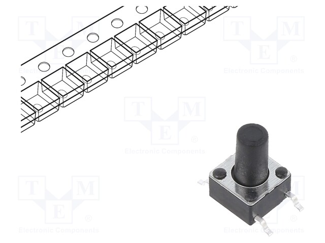 Microswitch TACT; SPST-NO; Pos: 2; 0.05A/12VDC; SMT; 1.6N; 6x6mm