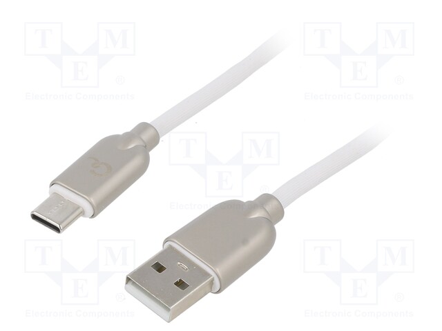 Cable; USB 2.0; USB A plug,USB C plug; gold-plated; 1m; white