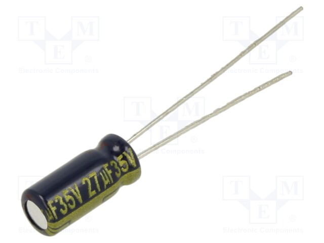 Electrolytic Capacitor, 27 µF, 35 V, EEUFC Series, ± 20%, Radial Leaded, 1000 hours @ 105°C