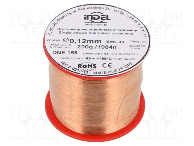 Coil wire; single coated enamelled; 0.12mm; 200g; -65÷155°C