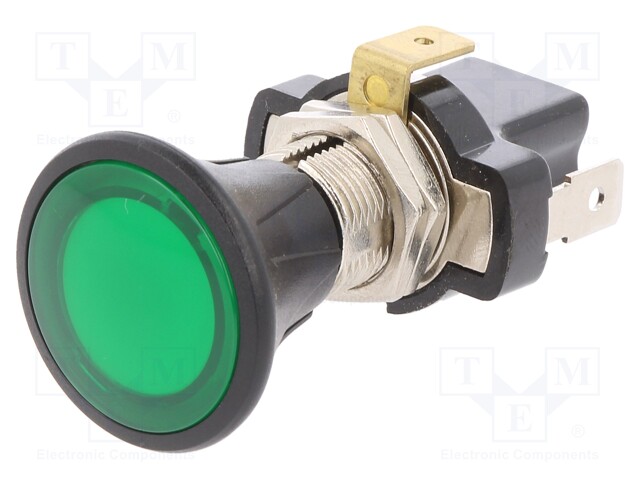 Switch: push-pull; Pos: 2; 10A/14VDC; green; Illumin: LED; green