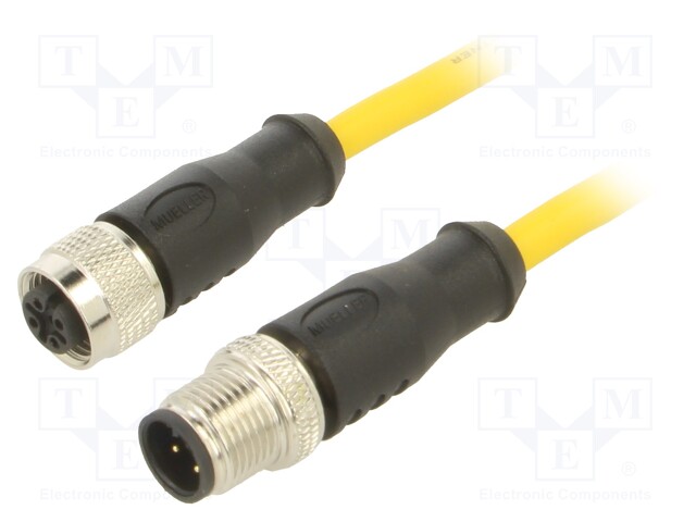 Connection lead; M12; PIN: 4; 5m; plug; 250VAC; 4A; PVC; IP68; 250VDC