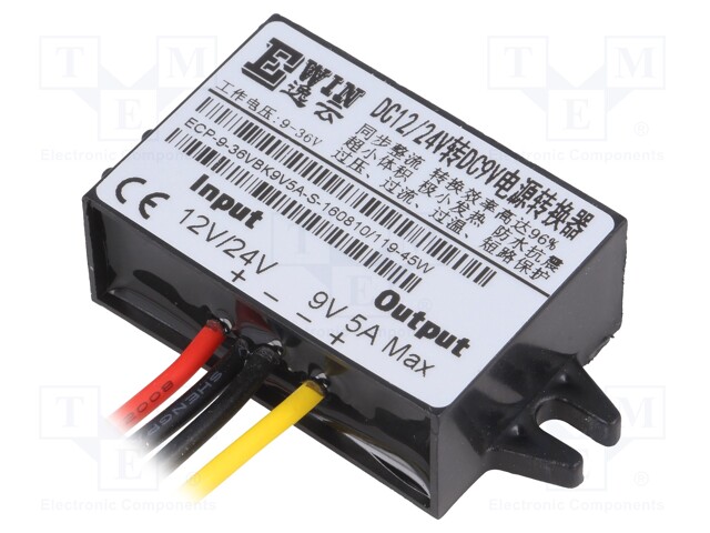 Converter: step down; Uout: 9V; Uin: 16÷36V; 5A; 96%; 58x40.5mm