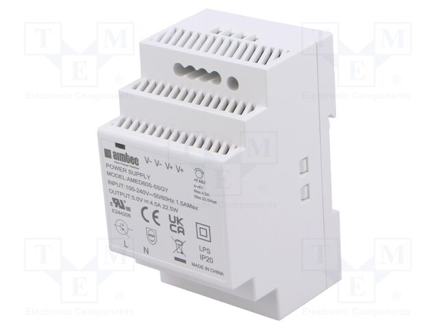 Power supply: switched-mode; for DIN rail; 54W; 5VDC; 4.5A; 3kV