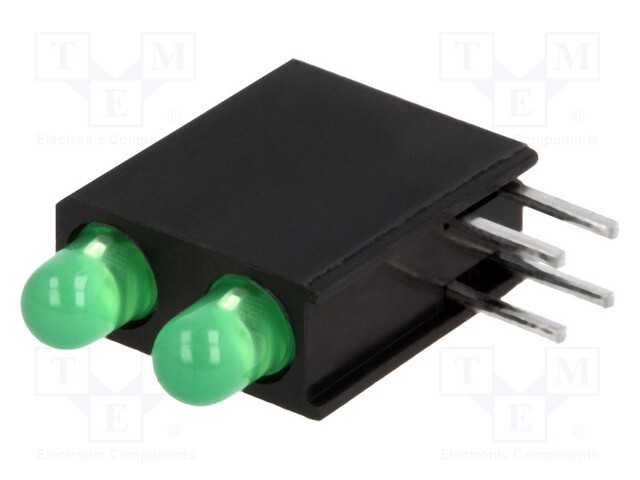 LED; in housing; green; 3mm; No.of diodes: 2; 20mA; 40°; 2.2÷2.5V