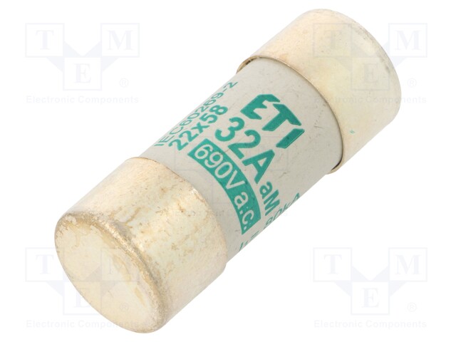 Fuse: fuse; aM; 32A; 690VAC; cylindrical,industrial; 22x58mm