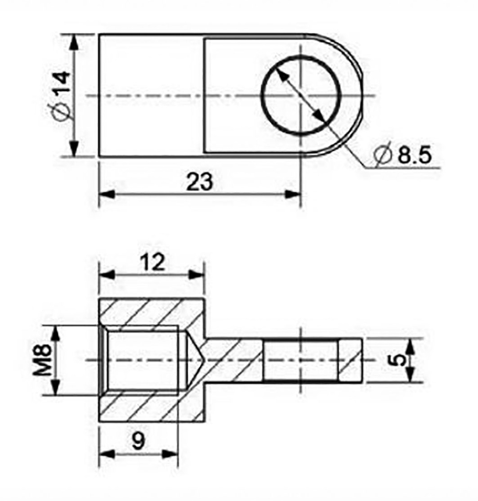 Mounting element for gas spring; Mat: zinc plated steel; 8.5mm