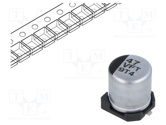 Capacitor: electrolytic; low impedance; 47uF; 35VDC; Case: C; FT