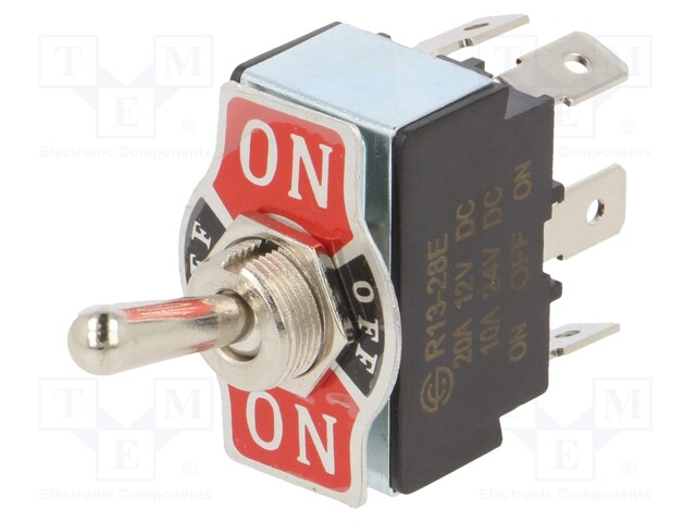 Switch: toggle; Pos: 3; DPDT; ON-OFF-ON; 20A/12VDC; 0÷55°C; 50mΩ