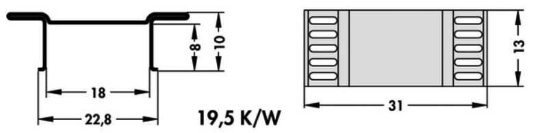 Heatsink: moulded; D3PAK,TO268; L: 13mm; W: 31mm; H: 10mm; 19.5K/W