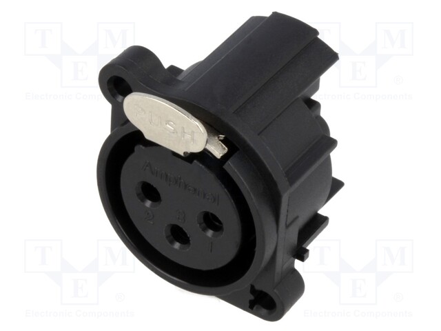 Socket; XLR; female; PIN: 3; angled 90°; with push button; screw