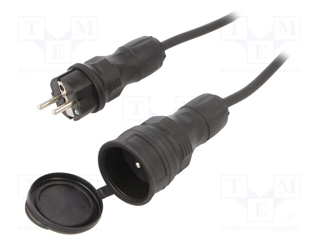 Extension lead; Sockets: 1; rubber; black; 3x2,5mm2; 15m; 16A