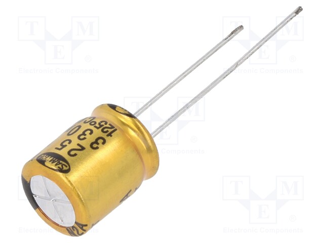 Capacitor: electrolytic; THT; 330uF; 25VDC; Ø10x12.5mm; ±20%; 5000h