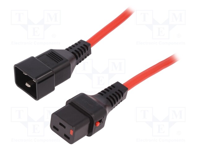 Cable; IEC C19 female,IEC C20 male; 2m; with locking; red; PVC