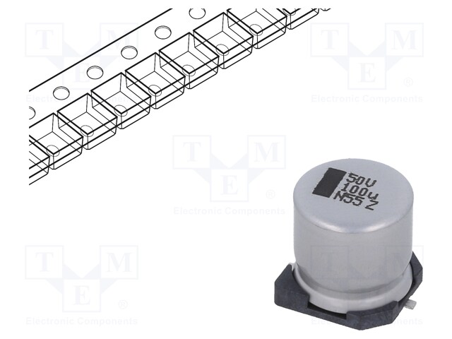 SMD Aluminium Electrolytic Capacitor, Radial Can - SMD, 100 µF, 50 V, 150 CRZ Series