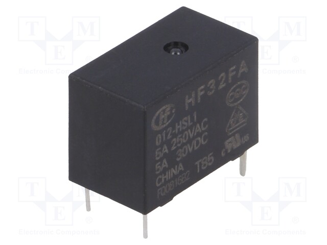 Relay: electromagnetic; SPST-NO; Ucoil: 12VDC; 5A/250VAC; 5A/30VDC