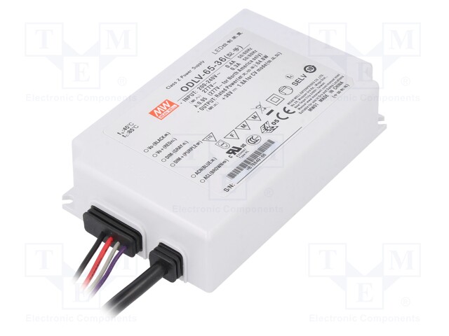 Power supply: switched-mode; LED; 65W; 36VDC; 1.8A; 180÷295VAC