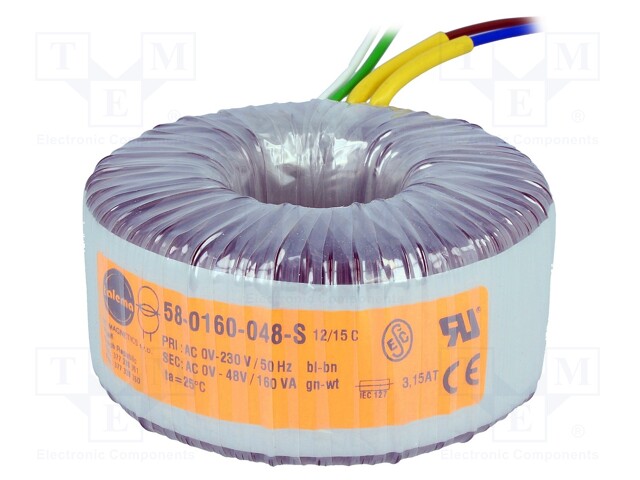 Transformer: toroidal; 160VA; 230VAC; 48V; 3.333A; 1.5kg; Ø: 99mm