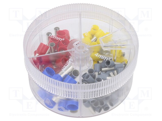 Kit: bootlace ferrules; insulated; red,blue,grey,yellow; 100pcs.