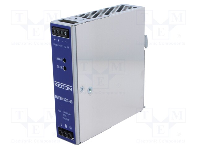 Power supply: switched-mode; for DIN rail; 120W; 48VDC; 2.5A