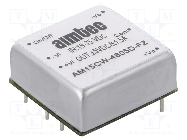 Converter: DC/DC; 15W; Uin: 18÷75V; Uout: 5VDC; Uout2: -5VDC; 1"x1"