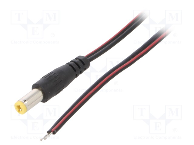 Cable; wires,DC 5,5/2,5 plug; straight; 0.5mm2; black; 0.8m