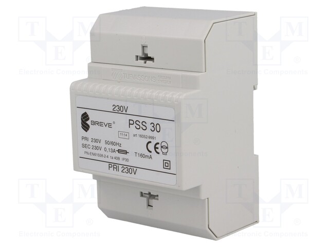 Transformer: safety; 30VA; 230VAC; 230V; IP30; Mounting: DIN; 1kg