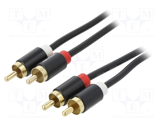 Cable; RCA plug x2,both sides; 1m; Plating: gold-plated; black