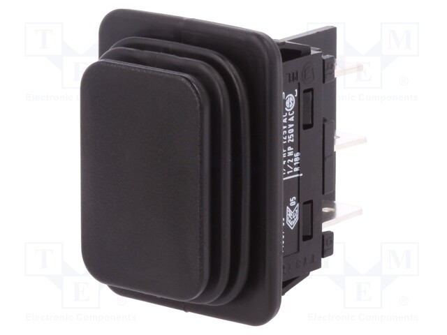 ROCKER; DP3T; Pos: 3; (ON)-OFF-(ON); 14A/250VAC; black; none; 100mΩ