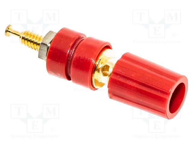 Socket; 4mm banana; 15A; 2.5kV; red; gold-plated; panel; -50÷115°C