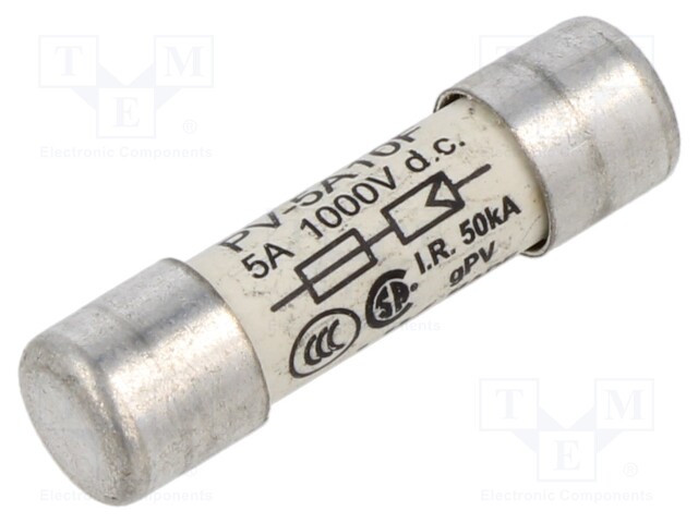 Fuse: fuse; gPV; 5A; 1kVDC; ceramic,cylindrical; 10.3x38mm