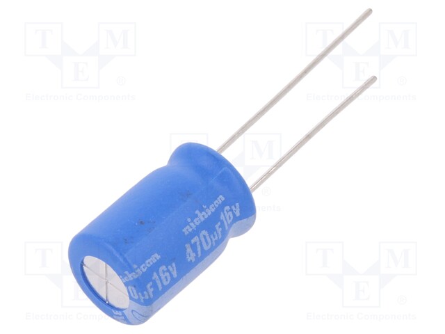 Capacitor: electrolytic; THT; 470uF; 16VDC; Ø10x16mm; Pitch: 5mm