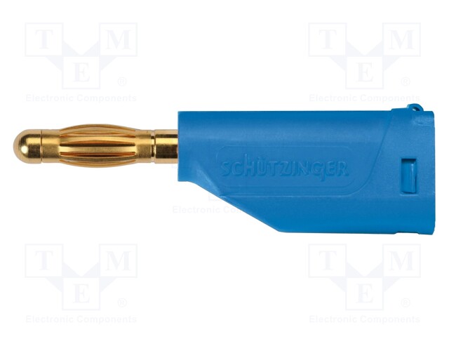 Plug; 4mm banana; 16A; 70VDC; blue; with 4mm axial socket; 1mm2