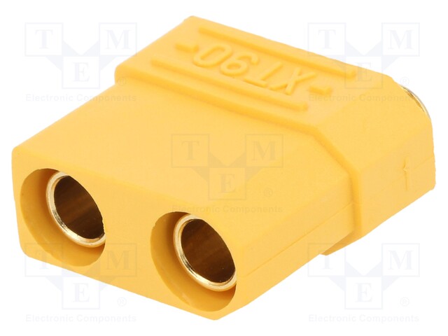 Socket; DC supply; XT90; female; PIN: 2; on PCBs; THT; Colour: yellow