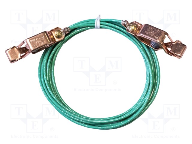 Ground/earth cable; both sides,aligator clip; Len: 3m; green