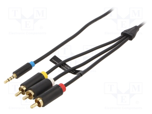 Cable; Jack 3.5mm plug,RCA plug x3; 1.5m; Plating: gold-plated