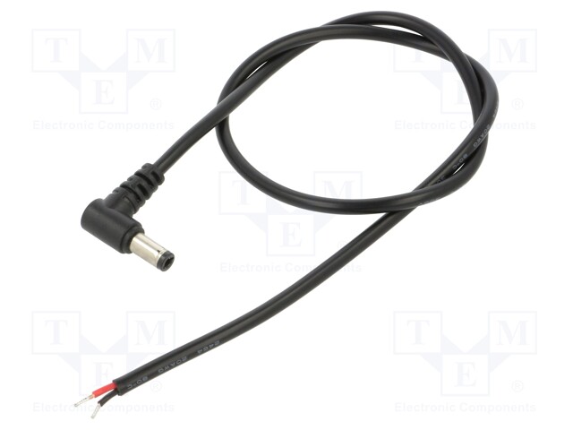 Cable; 2x0.5mm2; DC 5,5/2,5 plug; angled; black; 0.5m; -20÷80°C