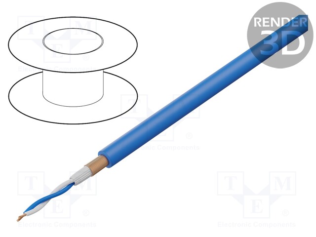 Wire: microphone cable; 2x0,22mm2; blue; OFC; PVC; -15÷70°C; Ø6.3mm