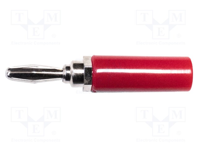 Plug; 4mm banana; 15A; red; 48.1mm; nickel plated; on cable