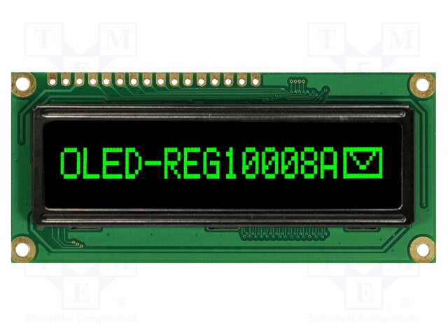 Display: OLED; graphical; 100x8; Window dimensions: 66x16mm; green