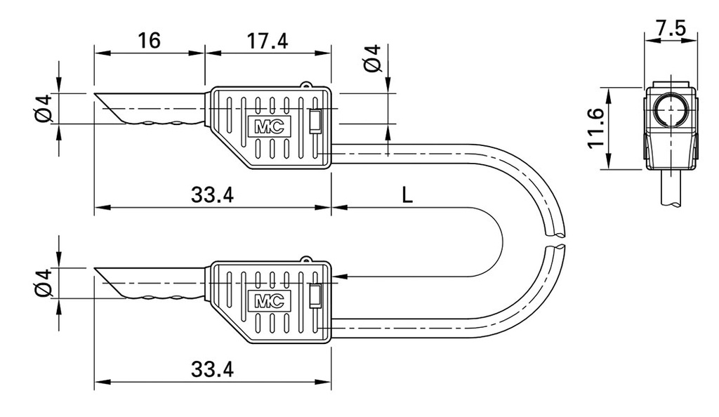 Test lead; 60VDC; 30VAC; 19A; banana plug 4mm,both sides; blue