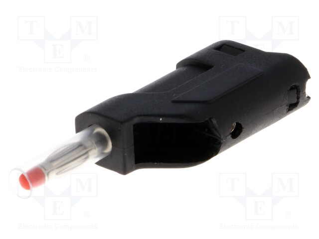 Plug; 4mm banana; 10A; 60VDC; black; with 4mm axial socket; 58.5mm